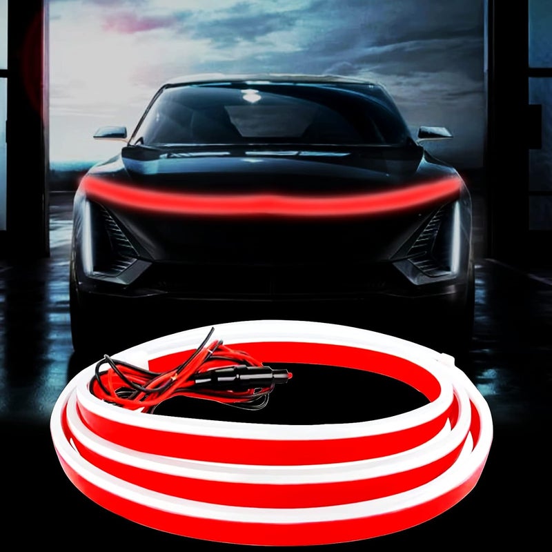 Goodream Car Hood Light, 70 Inch Auto LED Daytime Running Lights Strip, 12V Flexible Headlight Universal Engine Cover Decoration Exterior Accessories for Cars, SUVs, Trucks, Dynamic Scan Start-up Effect (Red) - Image 1